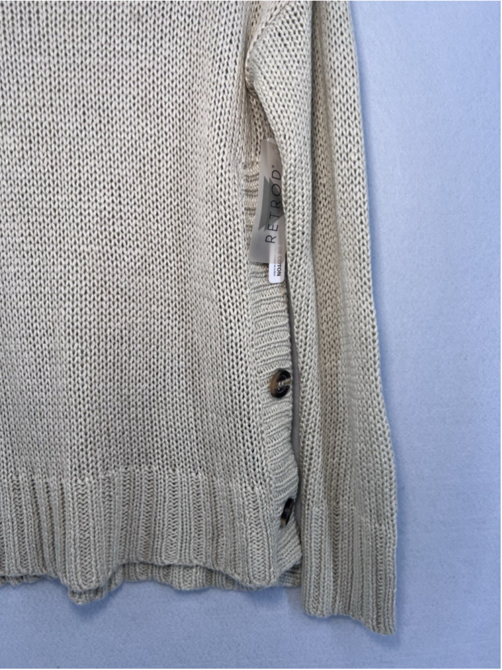 RetRod Knit Pullover Sweater Beige Button Accent Crew Neck Long Sleeve Small NWT - Picture 5 of 16